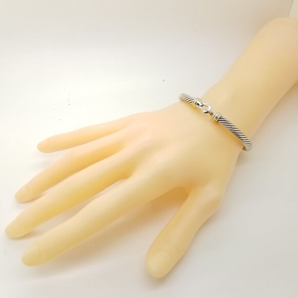David Yurman Sterling Silver & 18k Gold 5mm Classic Cable Buckle Bracelet 6.5 in - Picture 3 of 9